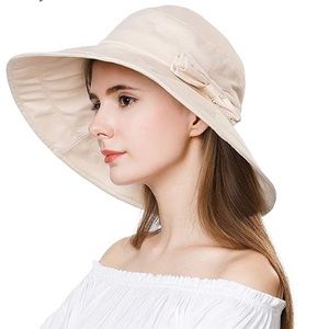 NEW Beige UPF 50 Collapsible Travel Sun Hat w/ Bow